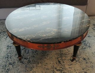 Vintage Weiman Round Coffee Table Burled Wood & Italian Marble