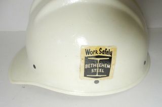 VTG BETHLEHAM STEEL WHITE FIBERGLASS HARD BOILED BULLARD 502 Hard Hat IRONWORKER 5