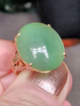 Heavy Vintage 9ct Gold Cabochon Jade Ring.  Size J