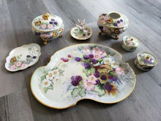 Vintage Limoges Porcelain Vanity Dresser Set Tray Dish Hand Ring Holder Spotless
