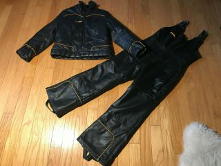 Vintage Bombardier Black Leather Snowmobile Suit 2 Piece Women Size Medium