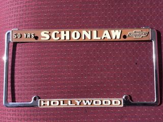 Hollywood California Schonlaw Chevrolet Vintage License Plate Frame