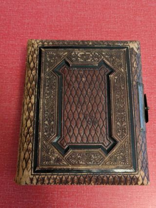 Vintage Leather Bound Photo Album With 47 Pictures From 1800s Gold Pages Thick