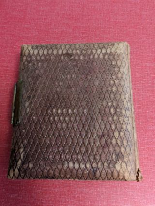 VINTAGE LEATHER BOUND PHOTO ALBUM WITH 47 PICTURES FROM 1800s GOLD PAGES THICK 3