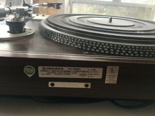 Vintage Pioneer PL - 530 Direct Drive Stereo Turntable,  PAL - 232 - 0,  With Cover 4