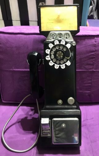 Vintage Black Northern Electric Company 3 Slot Rotary Dial Pay Phone