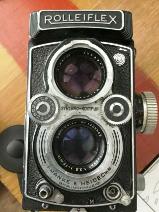 Vintage Rolleiflex Film Camera 75mm F3.  5 Tessar Heidosmat Lenses