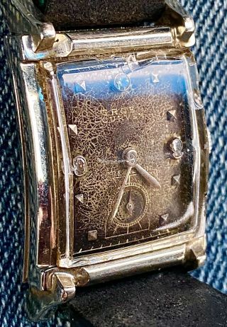 Vintage Gruen Curvex 14k Solid White Gold Diamond Dial 440 Mans Watch,