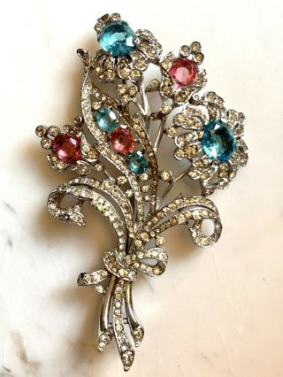 A.  Philippe 1940s Vintage Blue And Pink Bouquet Pin / Brooch