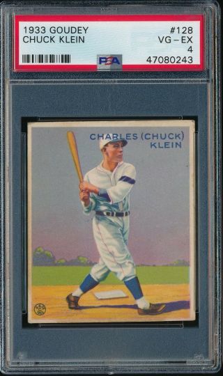 Chuck Klein 1933 Goudey Gum 128 Graded Psa 4 Vg - Ex Phillies Hof Vintage Prewar