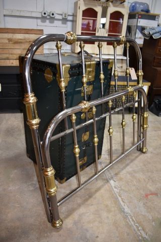 Vintage Pewter And Brass Full Size Bed,  Head Board And Foot Board