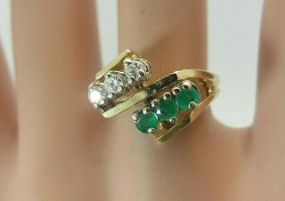 Vintage 14k Yellow Gold Colombian Emerald And Diamond Ring 0.  33 Ct Tw