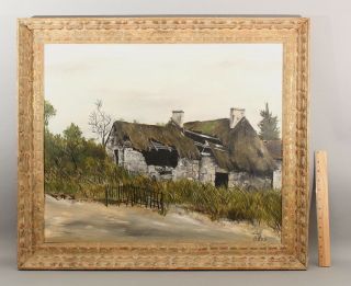 Large Vintage Signed Roux French Country Cottage Landscape Oil Painting,  Nr