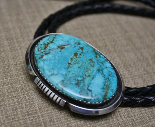 Huge Heavy Vintage Native American Navajo Turquoise Sterling Silver Bolo Tie 3