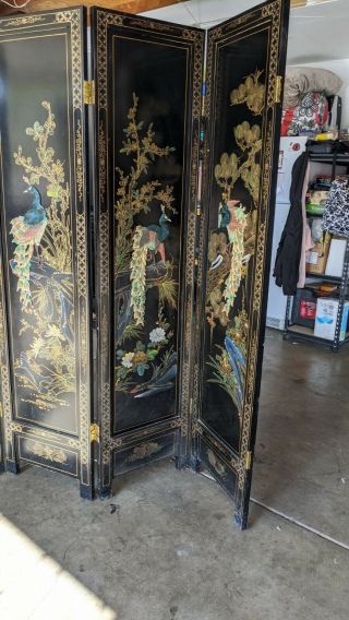 Japanese Vintage Oriental 4 Panel Mother of Pearl Folding Screen 3