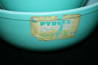 4 VINTAGE PYREX TURQUOISE MIXING BOWLS COMPLETE SET ROBINS EGG 401 402 403 404 2