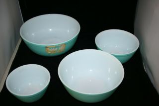 4 VINTAGE PYREX TURQUOISE MIXING BOWLS COMPLETE SET ROBINS EGG 401 402 403 404 3