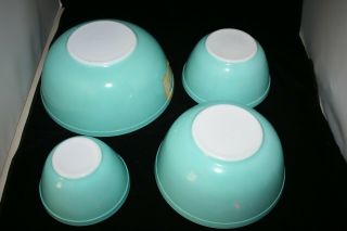 4 VINTAGE PYREX TURQUOISE MIXING BOWLS COMPLETE SET ROBINS EGG 401 402 403 404 4