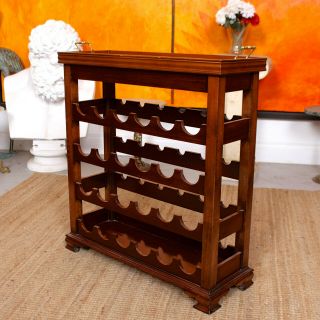 Vintage Wine Rack Inlaid Mahogany Tray 24 Bottle Cabinet Carved 2