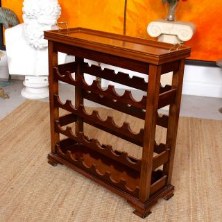 Vintage Wine Rack Inlaid Mahogany Tray 24 Bottle Cabinet Carved 3