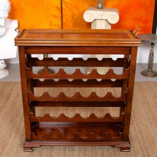 Vintage Wine Rack Inlaid Mahogany Tray 24 Bottle Cabinet Carved 5