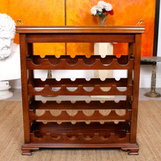 Vintage Wine Rack Inlaid Mahogany Tray 24 Bottle Cabinet Carved 6