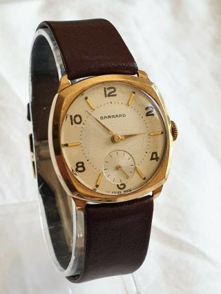 Vintage Garrard 9ct Gold Cased 15 Jewel Swiss Movement Fixed Lug Gents Watch
