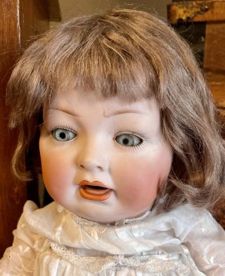 Antique German 18” Hertel Schwab 152 Character Doll With Orig Body & Grey Eyes