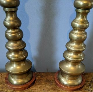TWO VINTAGE 82cm BRASS STACKED BALL COLUMN TABLE LAMP ROUND BASE 2