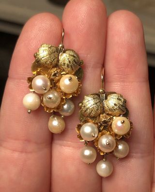 Antique Victorian 14k Gold & Pearl Drop Earrings