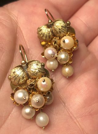 Antique Victorian 14k Gold & Pearl Drop Earrings 2