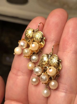 Antique Victorian 14k Gold & Pearl Drop Earrings 3