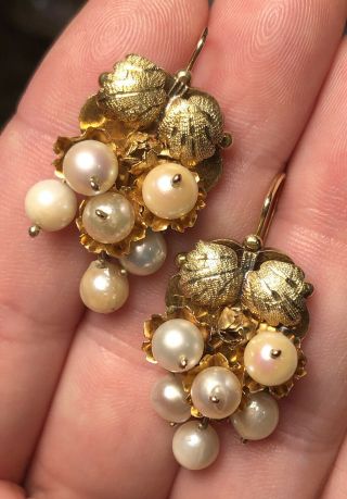 Antique Victorian 14k Gold & Pearl Drop Earrings 4