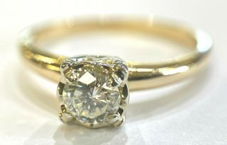Vintage Estate 14K Gold 0.  45 CT Diamond Solitaire Engagement Ring - Size 6,  2.  4g 3