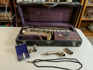 Vintage Antique 1914 Cg Conn Silverplate Saxophone In Case