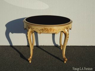 Vintage French Provincial End Table W Black Glass Made In Grand Rapid Mi