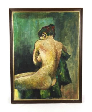 Vintage Mid Century Modern Art Oil Painting Portrait Woman Nude