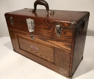 Vintage Wood Craftsman Machinist Tool Box Chest Felt Lined 7 Drawers 20x13x8”
