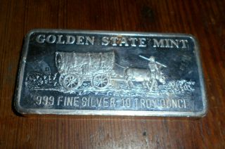 Vintage Golden State 10 Oz.  999 Silver Bar Prospector Miner Oxen Wagon
