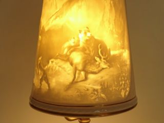 Lampe vintage à poser Lithophanie scènes de chasse Tischleuchten Ober Maier 5