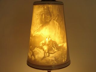 Lampe vintage à poser Lithophanie scènes de chasse Tischleuchten Ober Maier 6