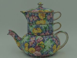 Vintage Royal Winton Chintz Julia Stacked Teapot Stacking Tea For One