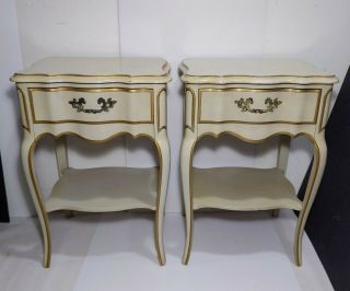 Vintage French Provincial Nightstands End Tables Dovetailed Drawer Cream