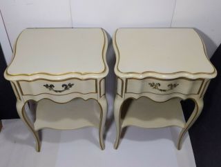 Vintage French Provincial Nightstands End Tables Dovetailed Drawer Cream 2
