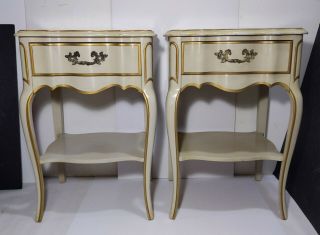 Vintage French Provincial Nightstands End Tables Dovetailed Drawer Cream 3