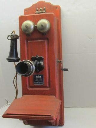 Vintage Rare American Electric Telephone Co.  Wooden Wall Crank Phone