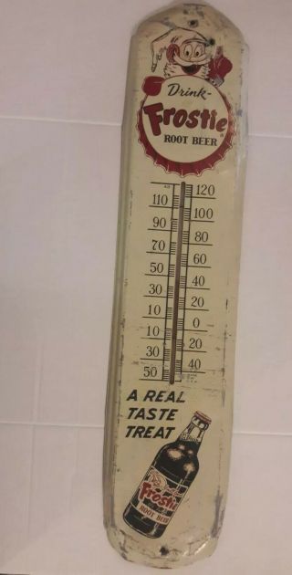 Vintage 1950s " Drink Frostie Root Beer " Large Metal Soda Advertising Thermometer