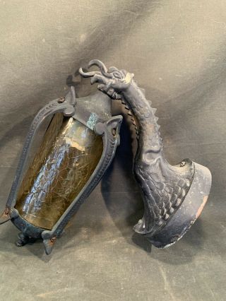Antique Bronze Tudor Sconce w Dragon Arm - Vintage Arts Crafts Light Fixture 2