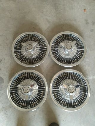 4 - Vintage 1964 - 66 Chevy Ii Nova Impala 3 Bar Wire Spinner Hubcaps Wheel Covers
