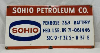 Rare.  Vintage.  Porcelain.  Sohio Oil Co.  Oil Well Lease Sign